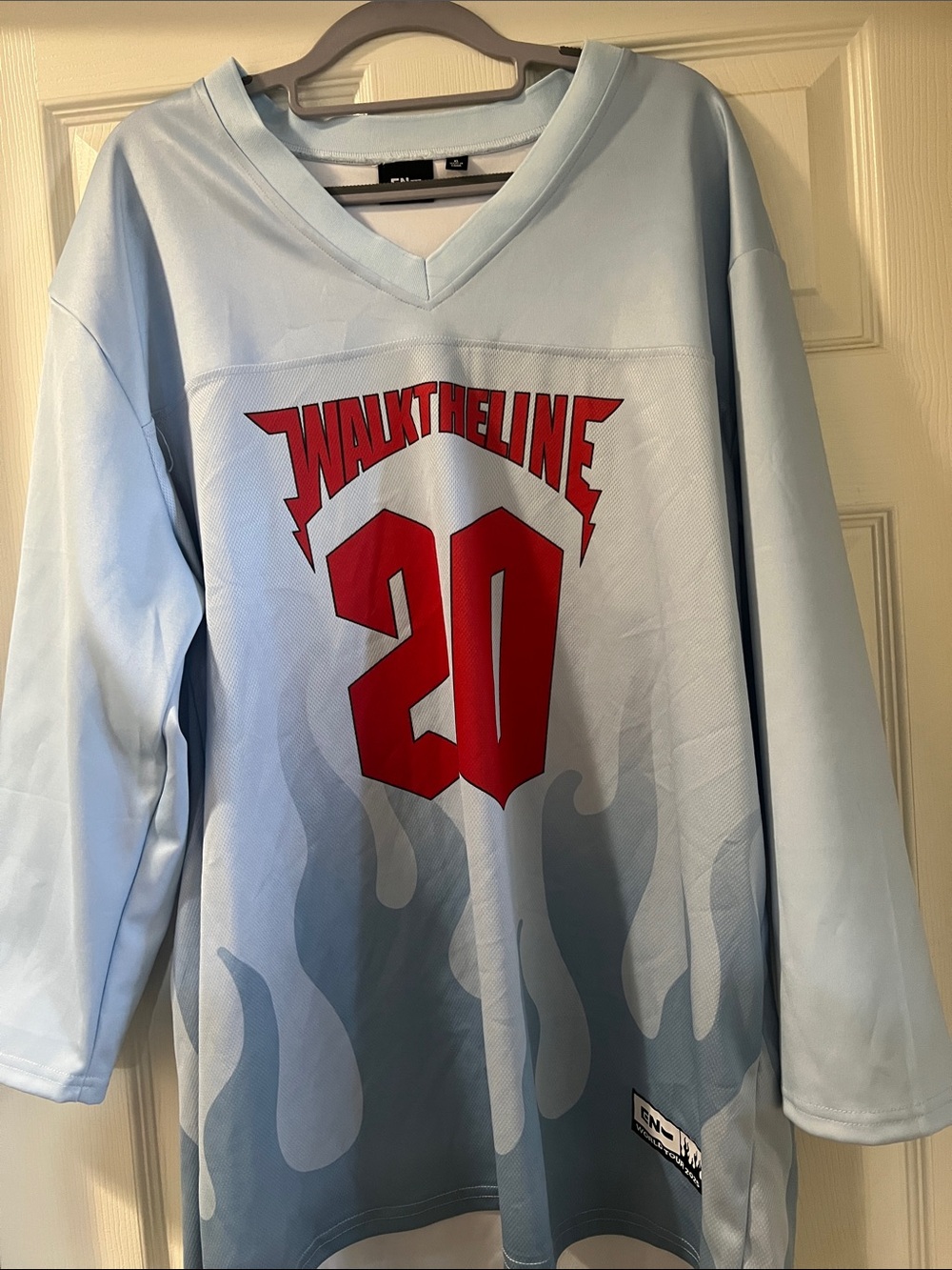 Women's Enhypen Light Blue Flame Jersey with Red Number 20- Los Angeles tour